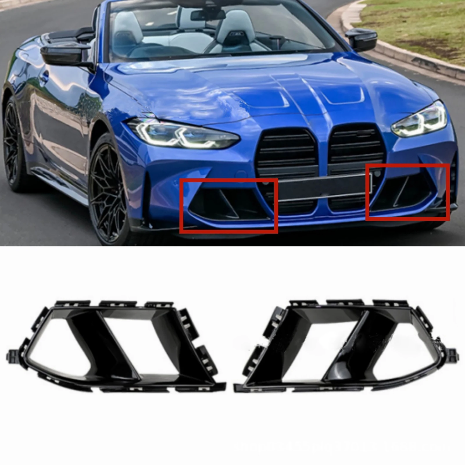 

For BMW G80 M3 G82 G83 M4 2021-2024 Gloss Black Front Bumper Side Air Vent Trim Fog Light Lamp Hood Intake Frame Cover Grille