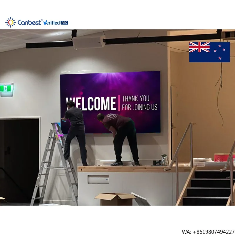 P1.86 2560X1440mm 8.39X4.72ft Small Size Wall Mounted Indoor LED Video Wall Display Screen for New Zealand Local Church