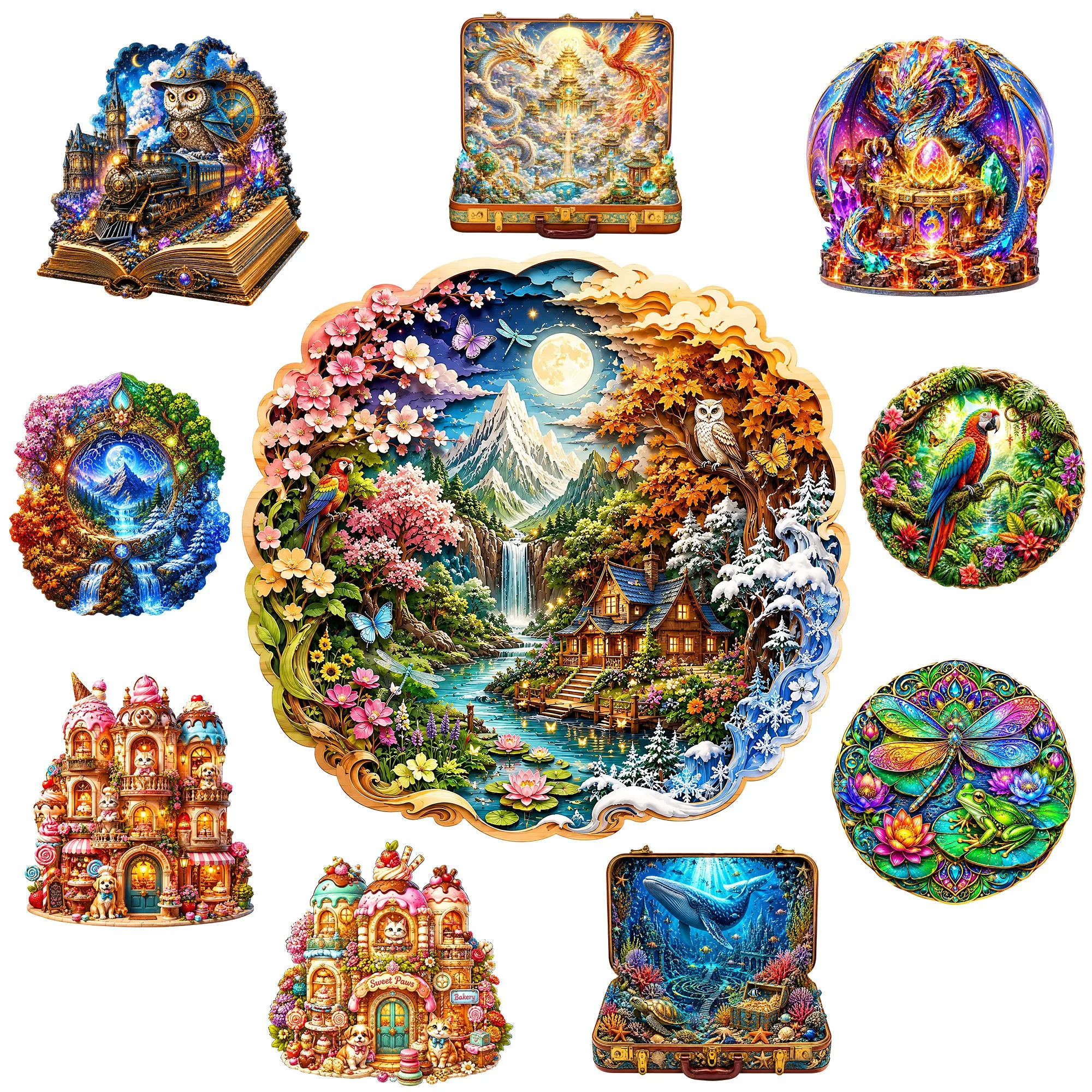 Fantasy Landscape Wooden Animal Jigsaw Puzzle Animal Puzzle Toy Brain Teaser Perfect Celebration Gift for Any Occasion