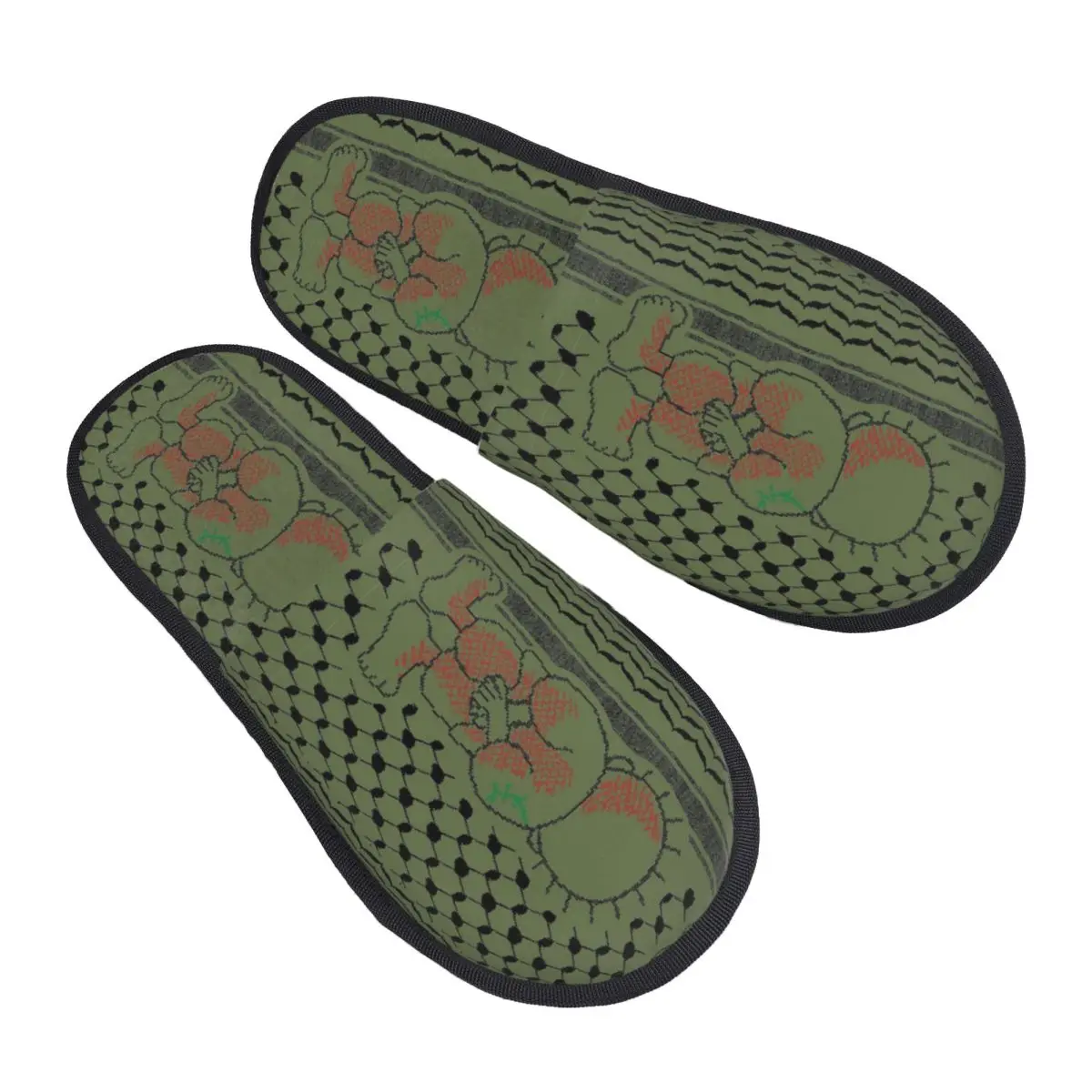 

Palestinian Handalah Tatreez Kufiya Olive Home Cotton Slippers Non-slip Palestine Arabic Household Fur Slippers Slides Bedroom