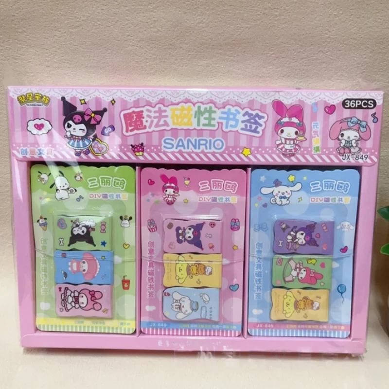 

36 set/lot Sanrio Kuromi Melody Kitty Magnetic Bookmark Cute Pochacco Book Mark For Books School Office Supplies Stationery Gift
