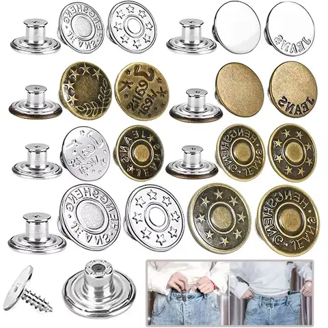 5/10/20Pcs Jeans Buttons Replacement 17 mm No-Sew Removable Metal Buttons Snap Denim Button Repair for Jeans Clothing Supplies