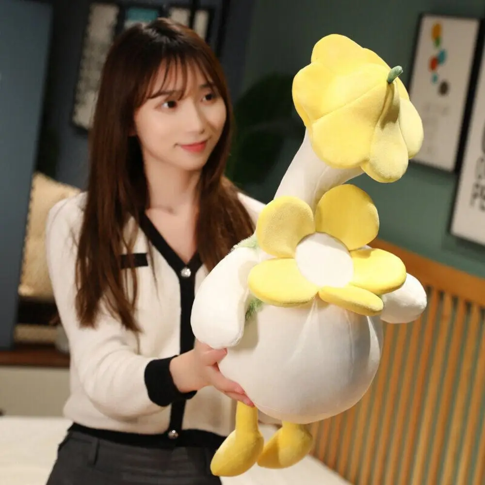 꽃나들이 오리 봉제인형 PP솜 부드러운 하이킹 오리 달래기 인형 푹신하고 귀여운 봄 나들이 오리 봉제인형 소파