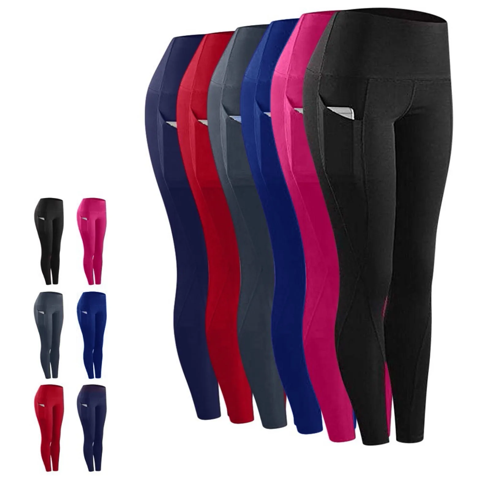 Mallas con bolsillos laterales para Mujer, pantalones de cintura alta con realce, mallas deportivas para entrenamiento, gimnasio, correr, Yoga