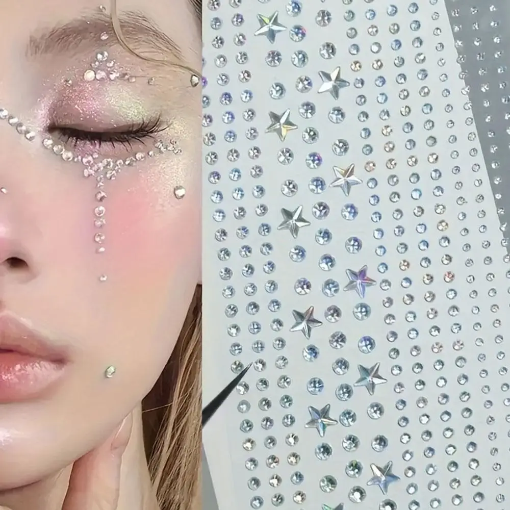 1/2Sheets Mixed Set Sparkling Star-Shaped Face Stickers Self Adhesive Fake Lips Nail Eyebrow Nose Ring Body Jewelry for Makeup