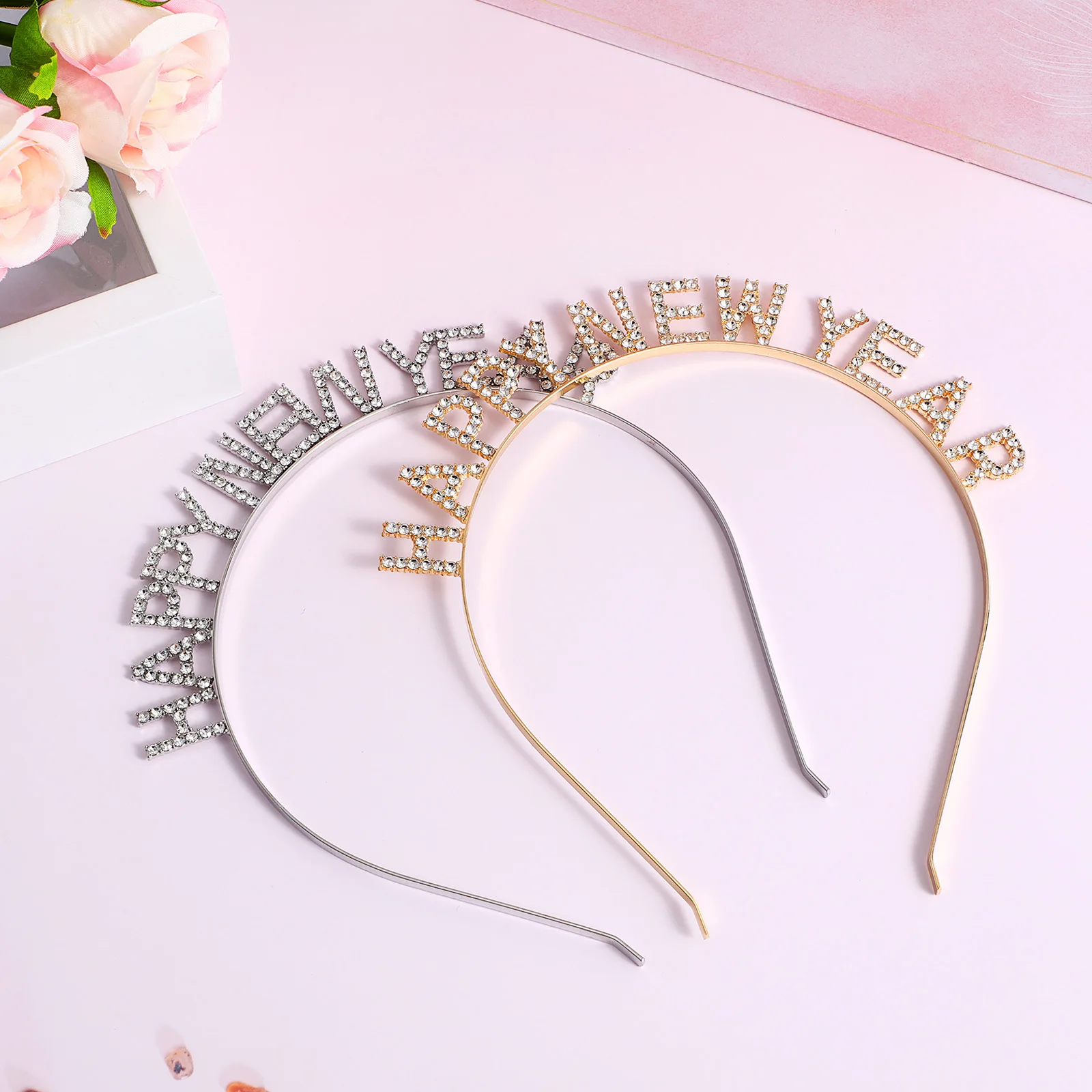 

2pcs Happy New Year Letter Rhinestone Hairband Party Headwear Christmas Hair Accessory Festive Headdress Women Girls Holiday
