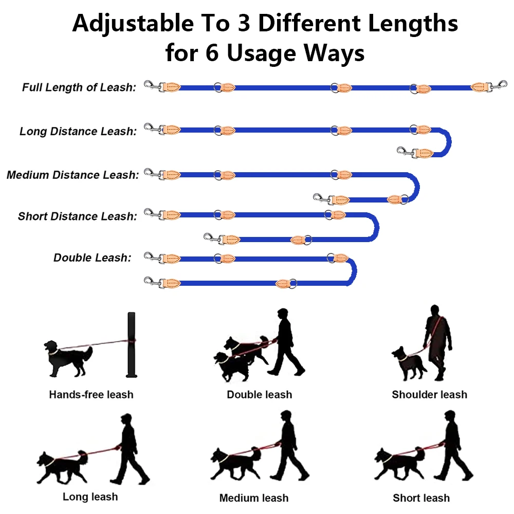 New Multipurpose Dog Small Leash Universal Adjustable and Nylon Luxury For Large Outdoors Hands Free Leash for 2 Dogs