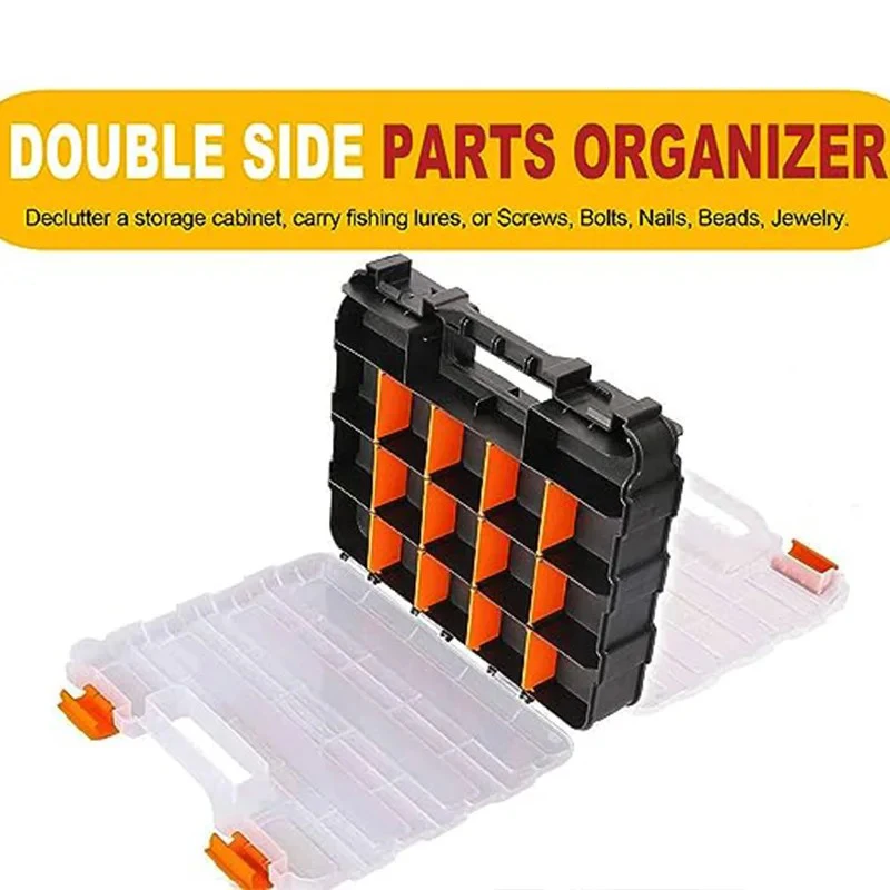 Small Parts Organizer 34-Compartments Double Side Parts Organizer with Removable Dividers for Hardware Screws Bolts Nails