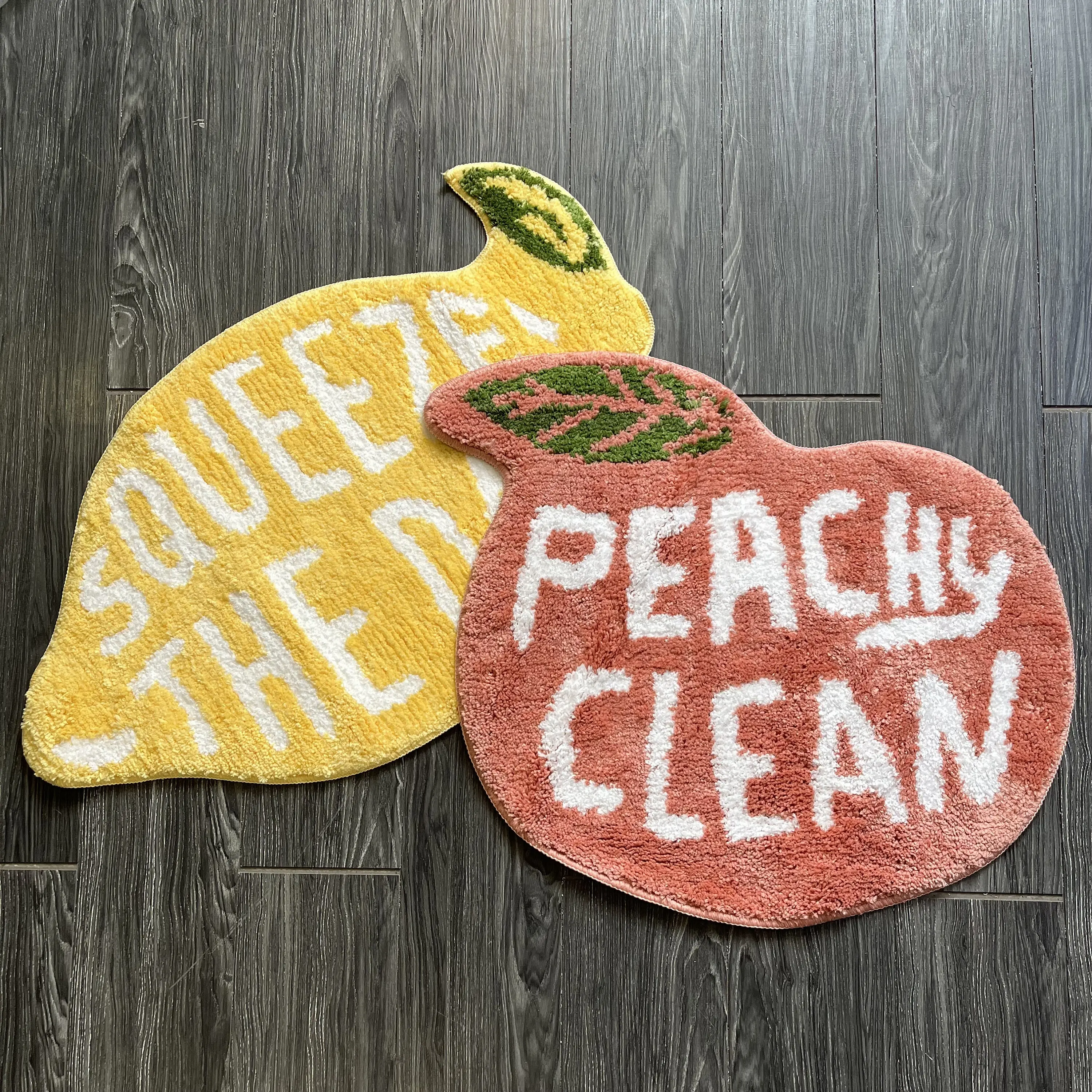 Peach Bath Mat Home Decor Handmade Soft Flannel Bath Rugs Lemon Text Bathroom Rug Boho Cute Door Mat Custom-made Gift