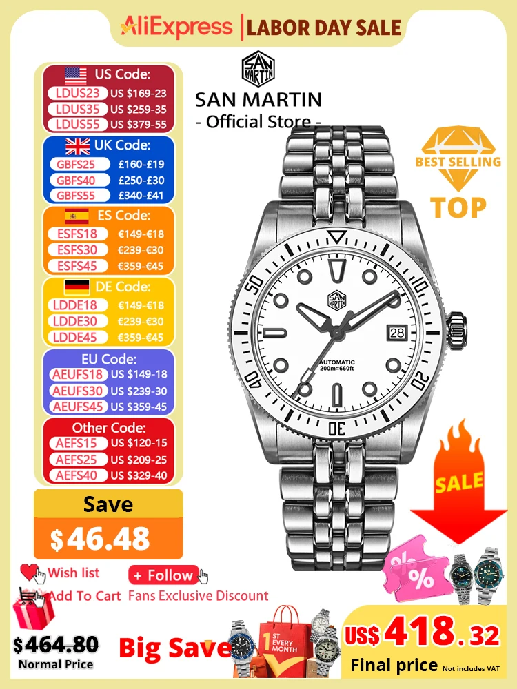 San Martin 37,5 mm 40 mm klassische Herren-Taucheruhr mit schlichtem Zifferblatt, Miyota 9015, luxuriöse automatische mechanische Uhr, wasserdicht, 200 m, SN0148
