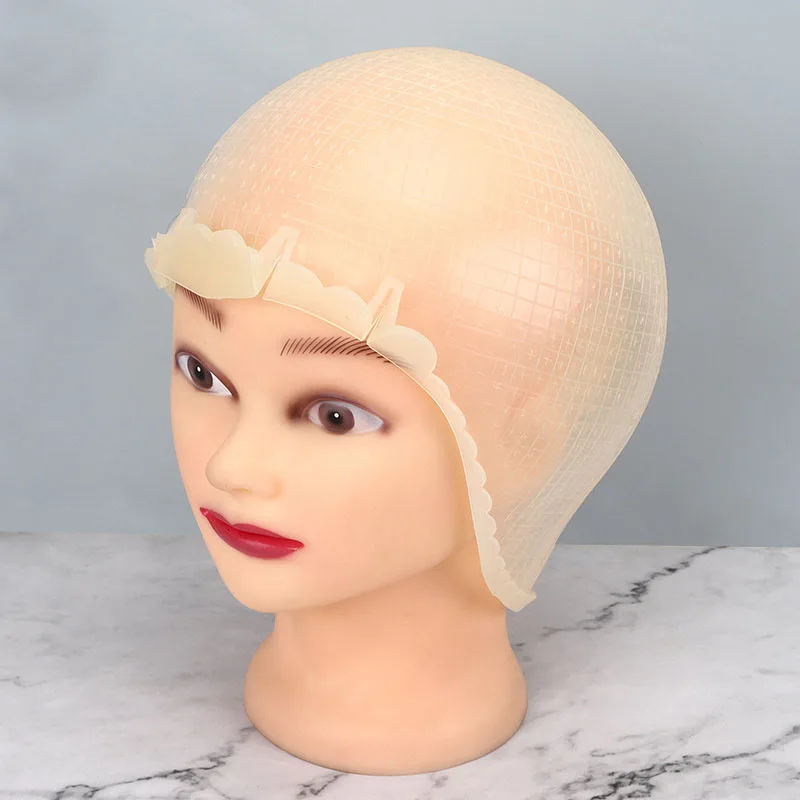 Silicone Highlighting Cap with Cross Holes for Hair Dyeing Reusable Professional Salon Frosting Poked Hole Caps Tool with Needle
