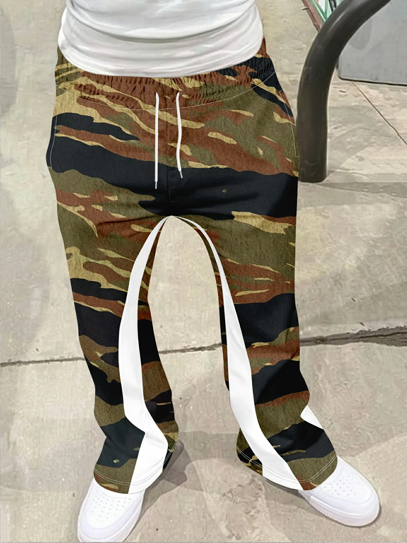 

Sweatpants Men Pants Men's Casual Street Style Trendy Cross Print Fashionable Slightly Flared Black and White Color-Block Design