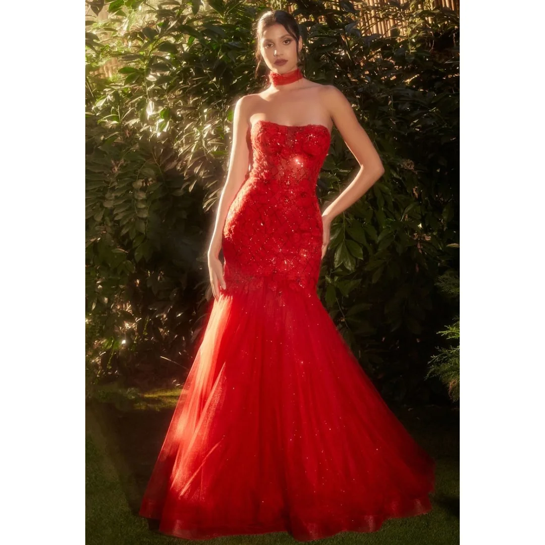 

Luxury Strapless Mermaid Prom Dresses Women's Tulle Sweetheart Appliques Sequins Customized Dazzling Evening Party Gowns