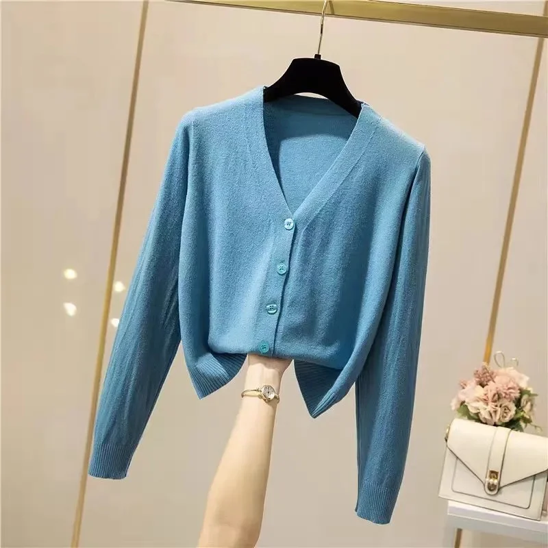 Black Cropped Cardigan Female Clothing Jersey Blouses Women\'s Coat Spring 2024 Long Sleeve Top Korean Fashion Knitted Sweater