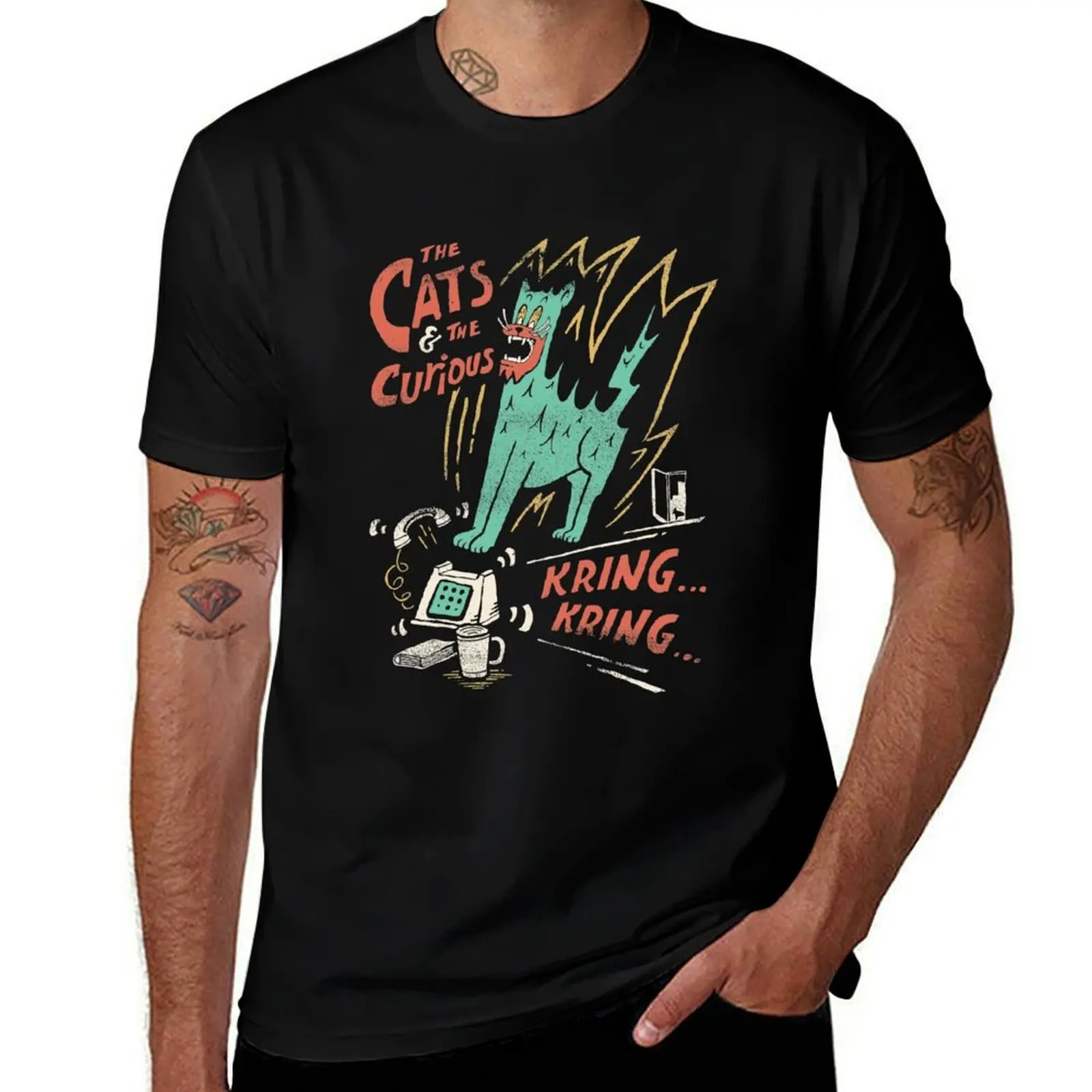 

Curious Cats T-Shirt custom t shirt vintage anime shirt valentines boutique clothes cotton man t-shirts designer t shirt men