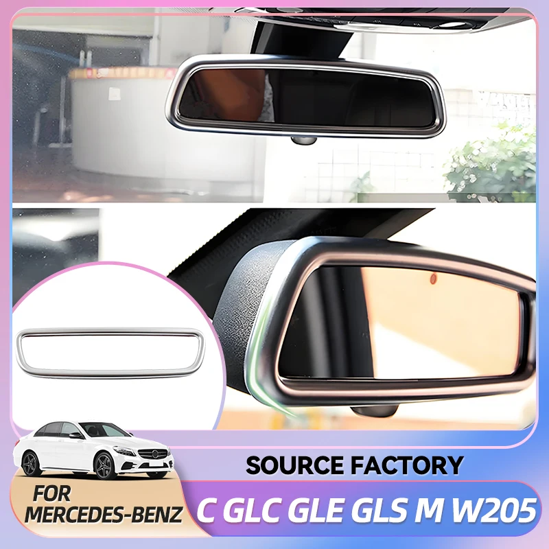 

Внутренние наклейки для Mercedes Benz C GLC GLE GLS M Class W205 X253 W166 Автомобильное внутреннее зеркало, рамка, кольцо, накладка, матовое серебро