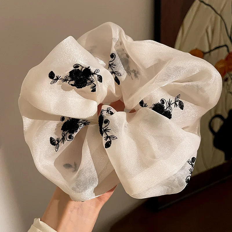 1 قطعة حلقة الشعر المطرزة زهرة الراقية شريط مرن إكسسوارات الشعر لتزيين ذيل الحصان