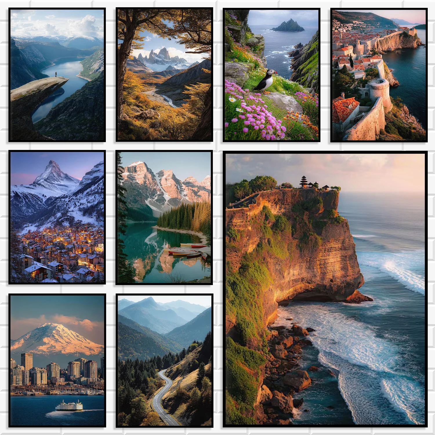 World Travel Nature Scenery Canvas Painting Wall Print Bundle Photography Landscape Decor for Travel Lover Mountain Cottage H