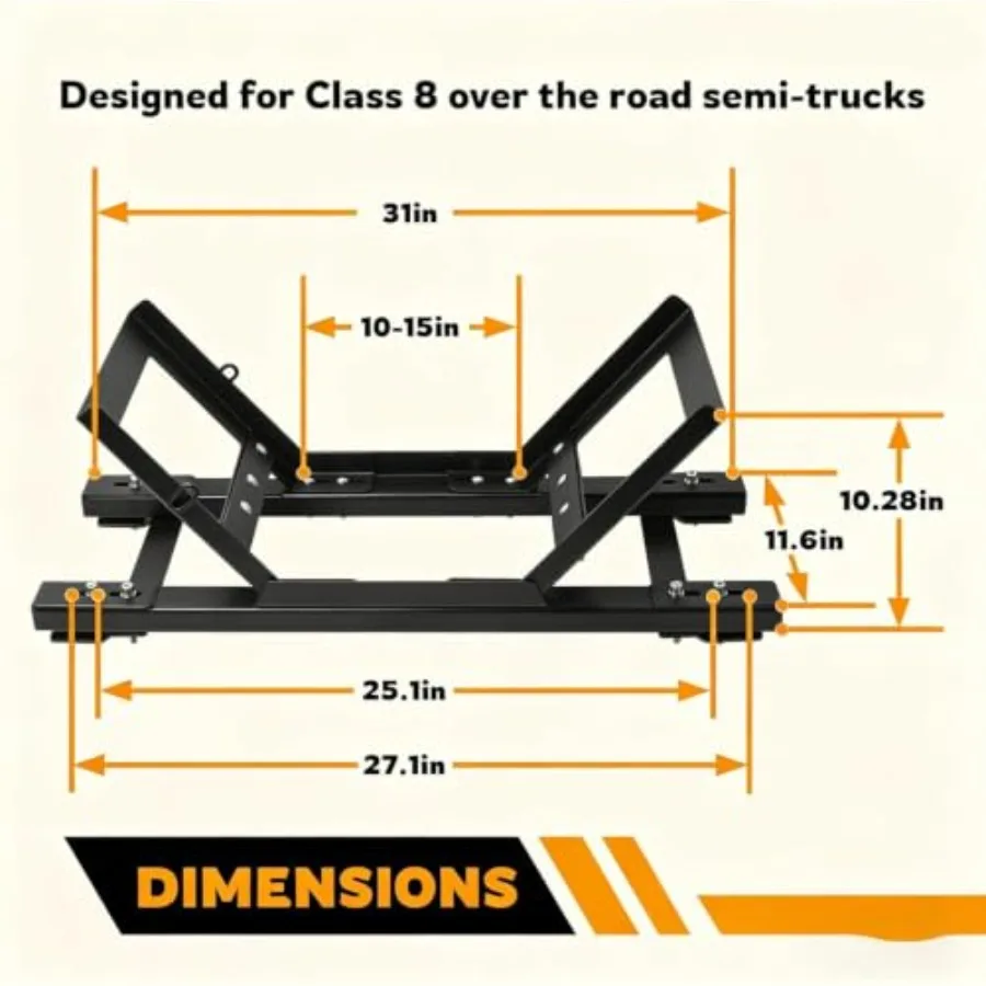Heavy Duty Semi Truck Spare Tire Rack for Trailers Trucks Steel Black Adjustable 25.127.1 Fit with Ratchet Strap, Chain Lock view 2
