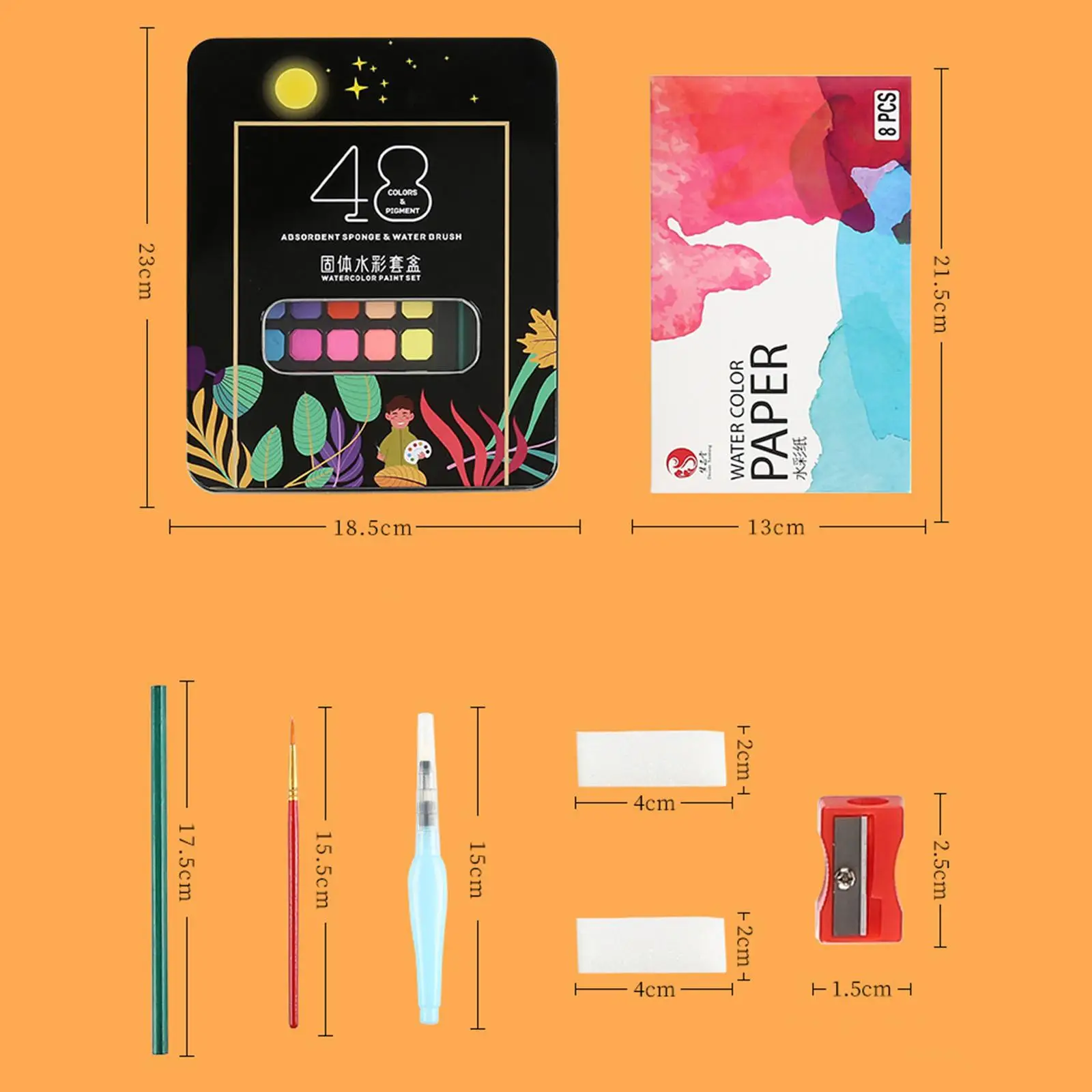 Watercolor Paint Set 48 Colors Portable Art Pigment Water Colours Paint for Supplies