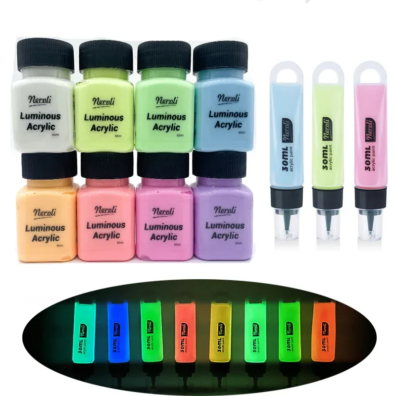 canetas de tinta acrilica glow in the dark roupas pintadas a mao sapatos palco linhas luminosas pigmentos para obras de arte festa 30 ml 60ml 01