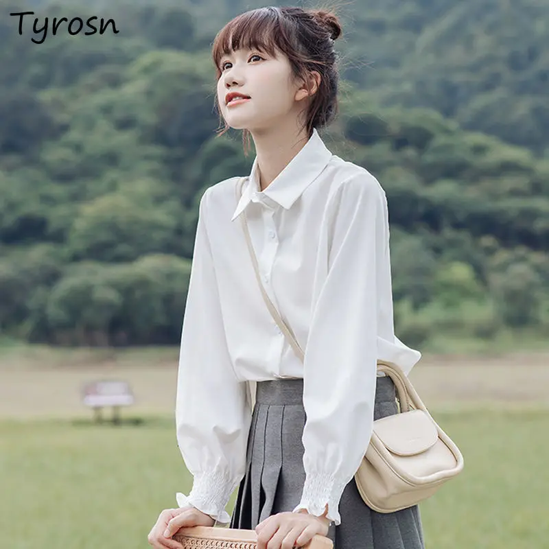 White Flare Sleeve Shirts Women Preppy Sweet Korean Fashion Clothing Lolita Stylish All-match Girlish Temper Camisas Gentle Pure