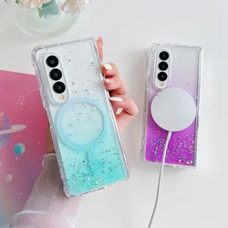 Magnetic Case for Samsung Galaxy Z Fold 6 5 4 3 Cover Wireless Chagre Magsafe Epoxy Glitter Star Soft Air-cushion Shell Fundas
