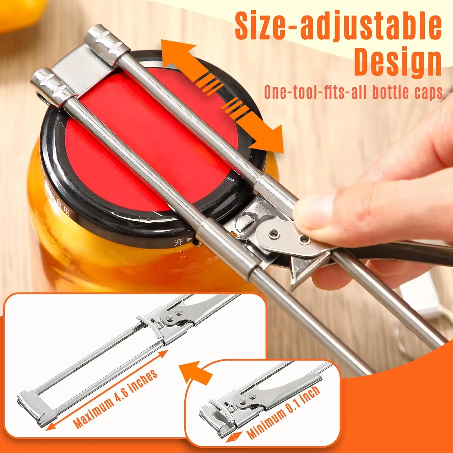 Adjustable Stainless Steel Jar Opener , Jar Openers for Seniors, Arthritis, Men, Weak Hands, Gripper Tight Lid Kitchen Gadgets