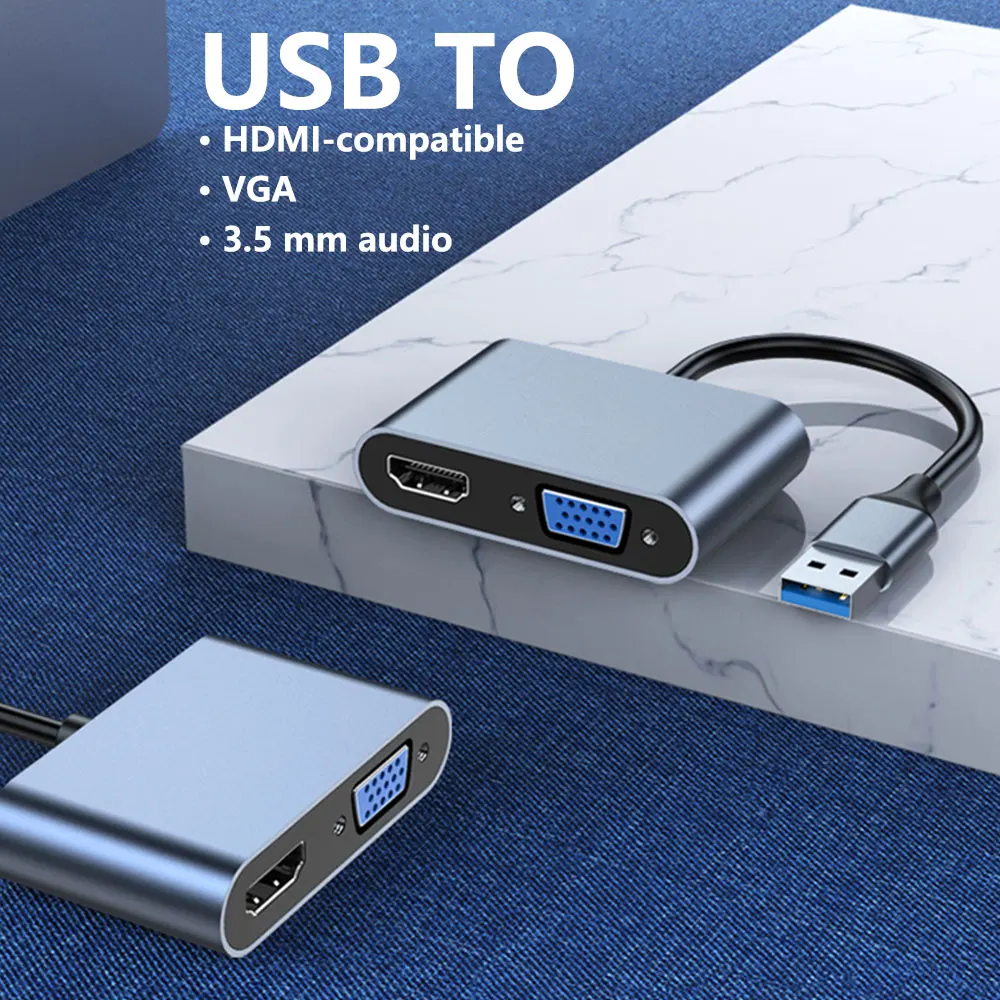 

1080HP Dual Output Extended Synchronous Display VGA To HDMI Compatible USB Converter for Mac OS Windows7/8/10/11 System Consoles