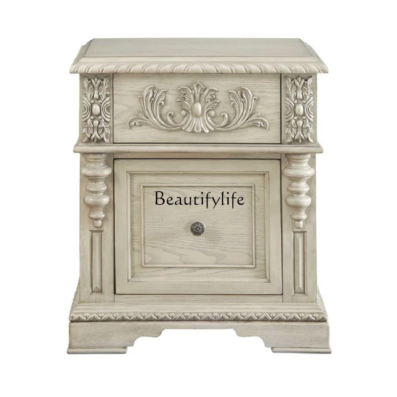 

* Прикроватная тумбочка из цельного дерева, французский высококачественный ретро старый резной шкаф для хранения вещей