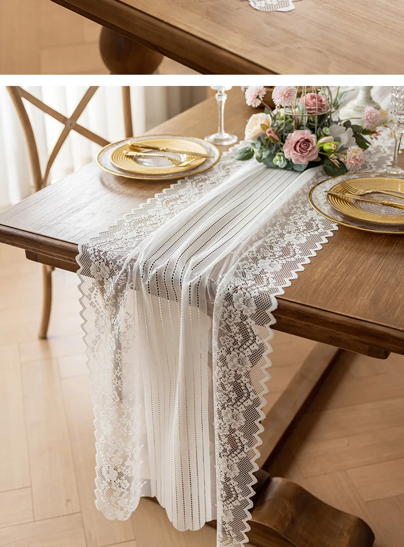 French Tulle Lace Table Runner Light and Elegant Glitter for Wedding Festival Birthday Party Ceremony Baby Birthday Decor
