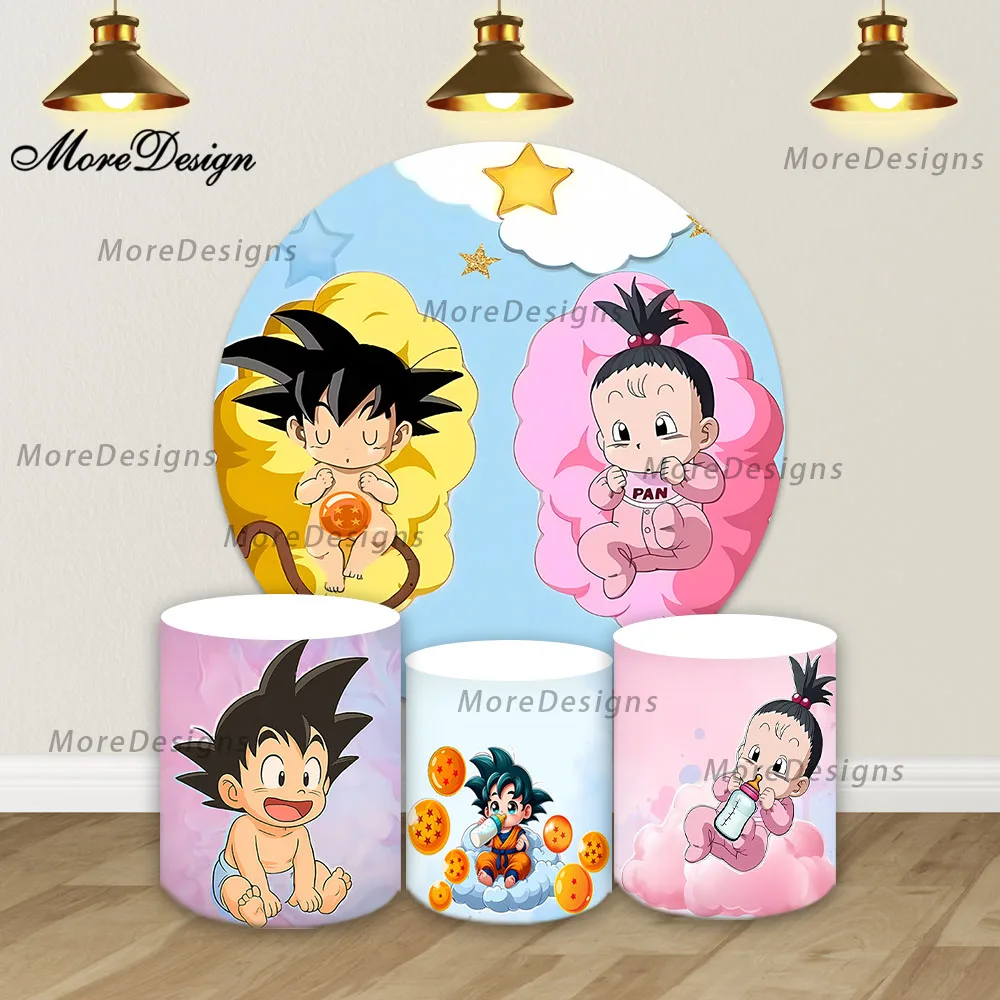 

Gender Reveal Dragon Ball Theme Round Backdrop Covers For Kids Birthday Baby Shower Cylinder Covers Photo Background