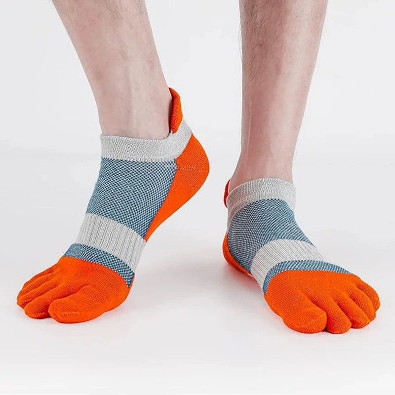 كبير حجم كبير تو الجوارب الرياضة مان شبكة تنفس ضغط امتصاص العرق اللياقة البدنية مطاطا خمسة أصابع الكاحل الجوارب طالب