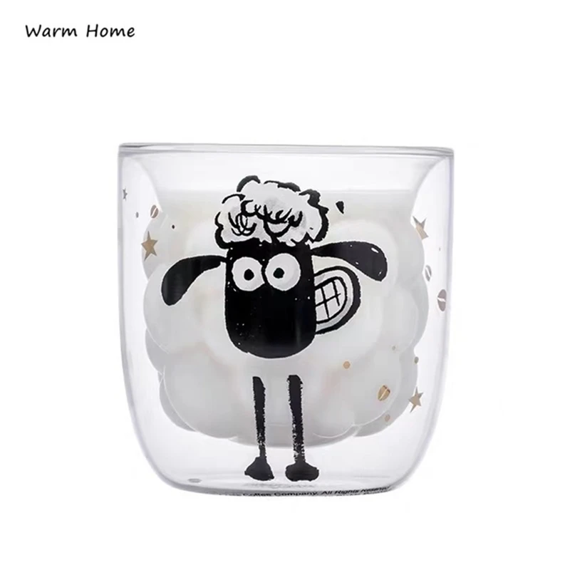 

2024 Cute Sheep Double Cup Girl Milk Cups Drinkware Glass Child Loves Drinking Milk Carton Creative Gift Coffee Mugs Shot Glass