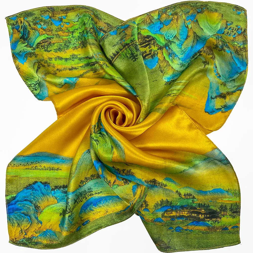 

85 см 100% натуральный шелк, роскошный женский шарф, шаль, элегантный высококачественный квадратный осенний шарф на шею, пашмина, подарки для мужчин, горы