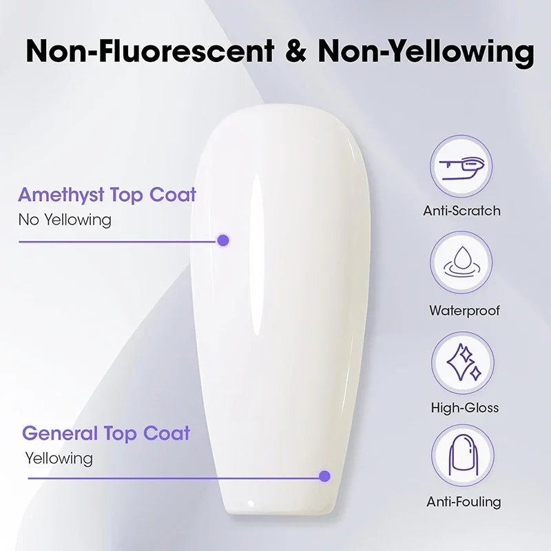 15ml 자수정 탑 코트 젤 매니큐어 스크래치 방지 비 황변 네일 컨트루션 3D 크롬 디자인 UV 바니시 쏙 오프