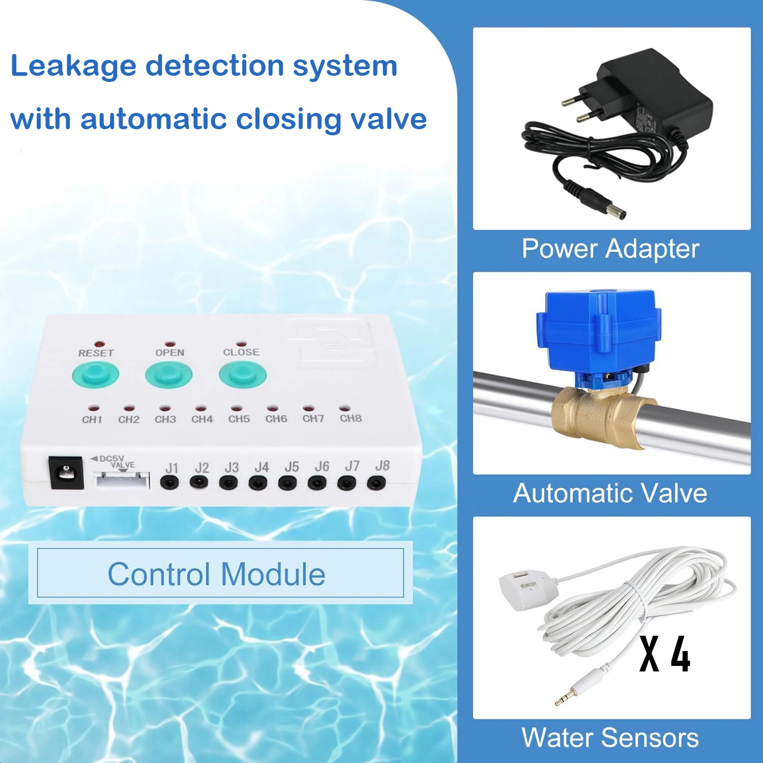 Home Security Water Leak Protection Alarm System Water Damage Prevention Device DN15 DN20 DN25 Valve for Overflow Protection