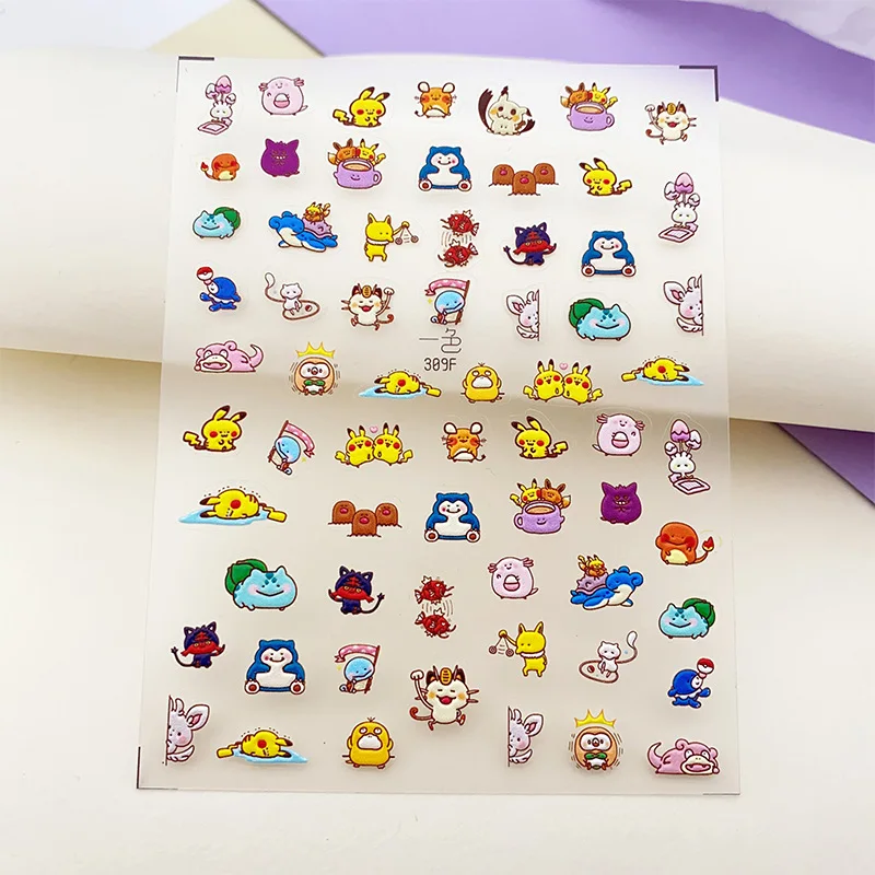 Chibi Digital Pocket Monster Kawaii Nail Stickers Embossed Multi Style Nail Accessories Kawaii Simple Otaku Anime Nail Art Decal