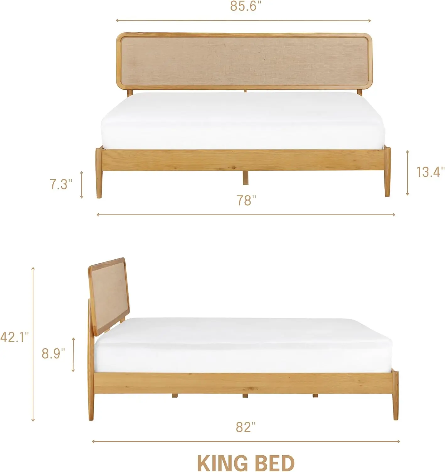 

NTC Lupin Wooden Bed Frame with Headboard, Solid Oak and Rubber Wood Foundation with Silent Slats and Wood Central Supports