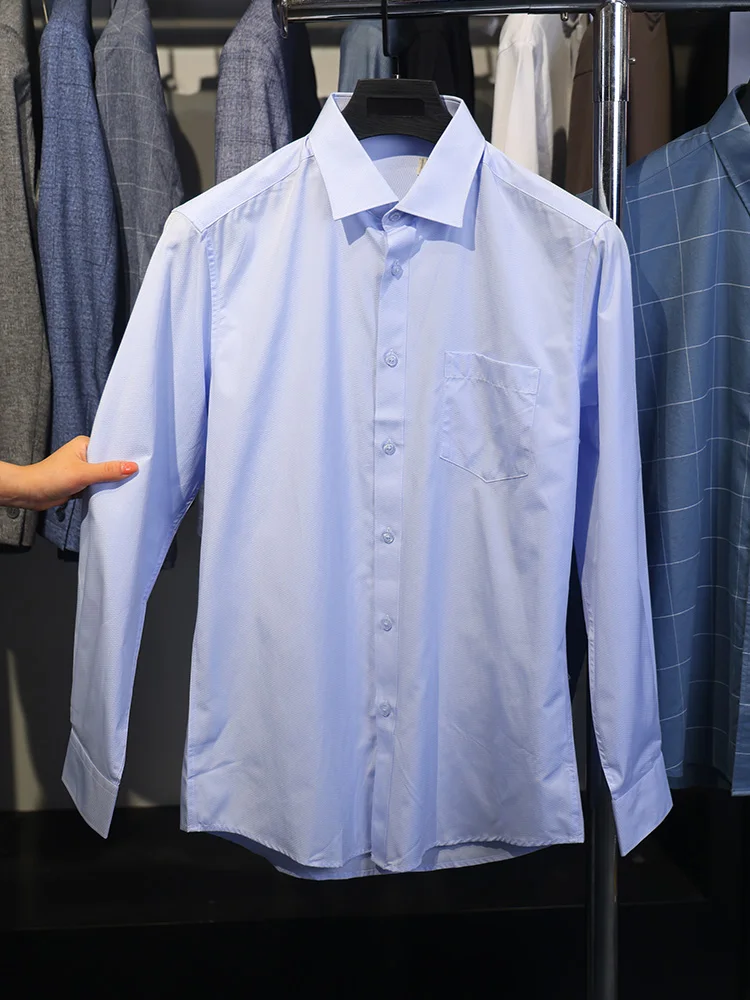 

Comfortable Men's Long Sve irt H Fly Spring Autumn Silk Luster Wave Pattern Embroidery Stand Fit Busin Casual S...