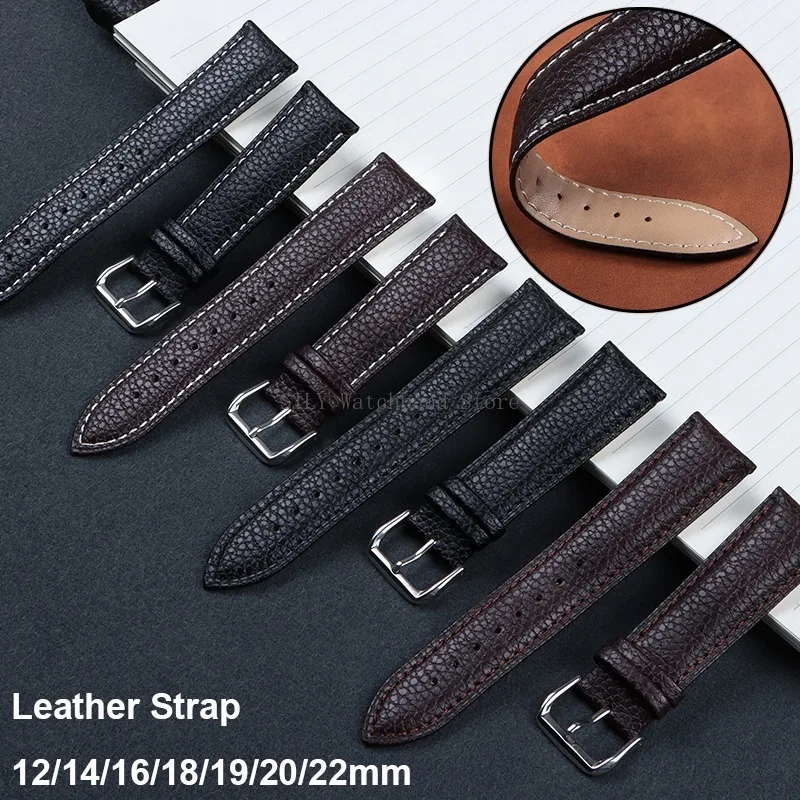 Leather Watch Band Litchi Pattern Leather Strap Soft Replacement Wristbelt Men Women Bracelet 12mm 14mm 16mm 18mm 19mm 20mm 22mm