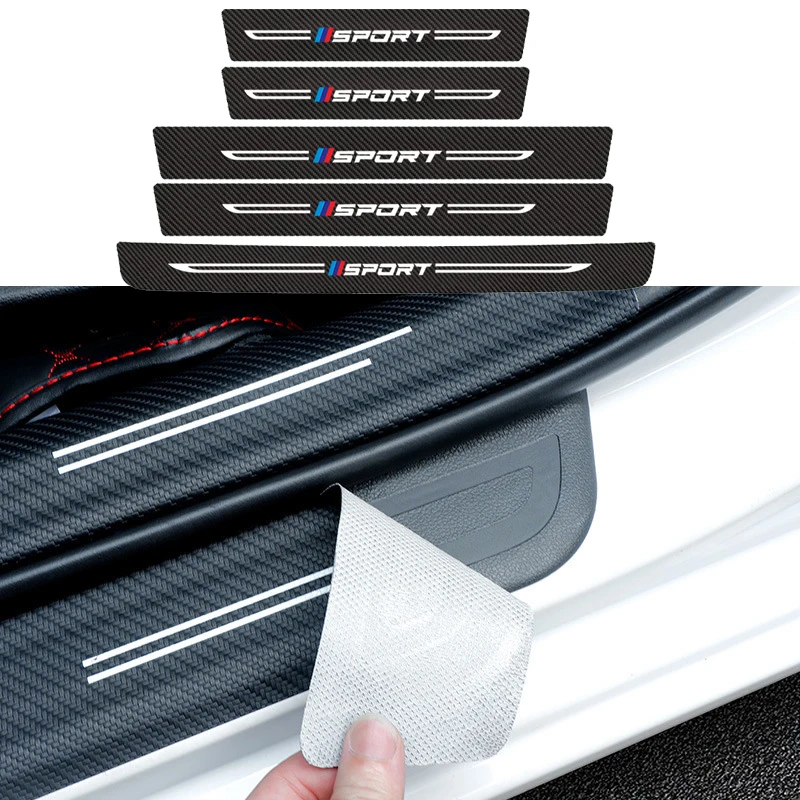 

4/5PCS Car Door Sill Strip Carbon Fibre Protective Cover Universal Anti-scratch and Anti-collision Door Decorative Strip Sticker