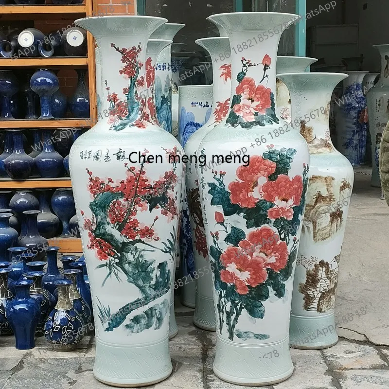 

Ceramic floor-to-ceiling large vase, hand-painted primrose picture, decorative vase, opening gift ceramics