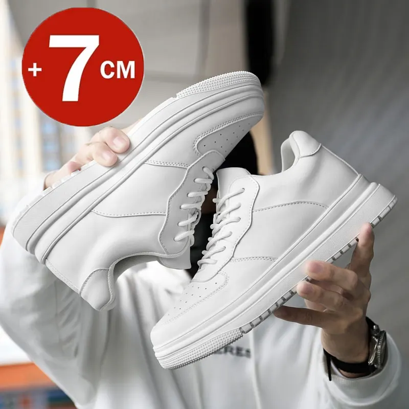 Luxe Merk Pdep Nieuwe Hoogte Toenemende Schoenen Voor Heren 10Cm Onzichtbare Lift Sneakers Wit Leathe Sport Zapatillas De Hombre