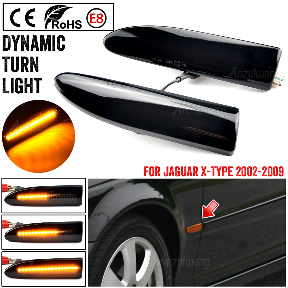 

2Pcs For JAGUAR X-TYPE 2002 2003 2004 2005 2006-2009 Dynamic LED Side Marker Light Arrow Turn Signal Blinker Indicator Lamp