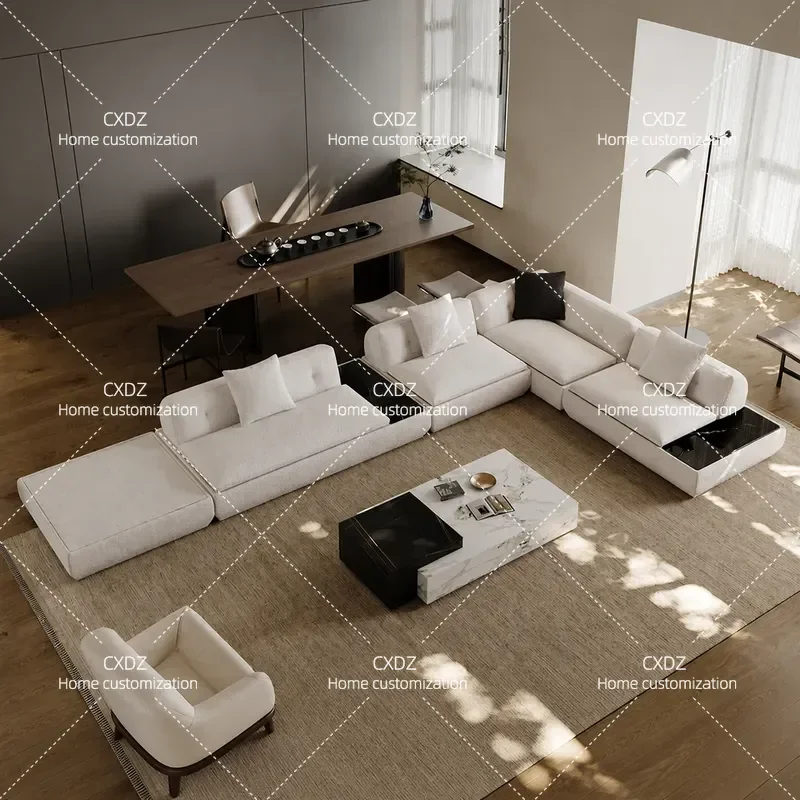 2025 New Large Flat Layer Minimalist High End Fabric Sofa Super Moon Sofa Straight Top Leather
