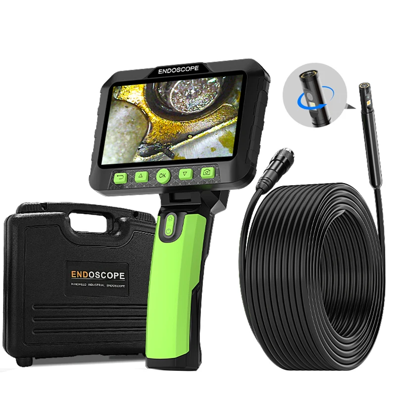 

360 Degree Auto Rotate Endoscope 5'' IPS Screen 9.5MM HD1080P Dual Triple Camera Car Inspection Borescope Tool Case 32GB TF Card