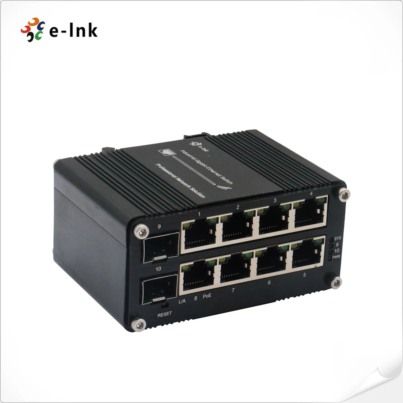 E-link Managed PoE 8 Port 10/100/1000T 802.3at SFP Din Rail Mini Industrial Gigabit Power Ethernet Switch WEB Management