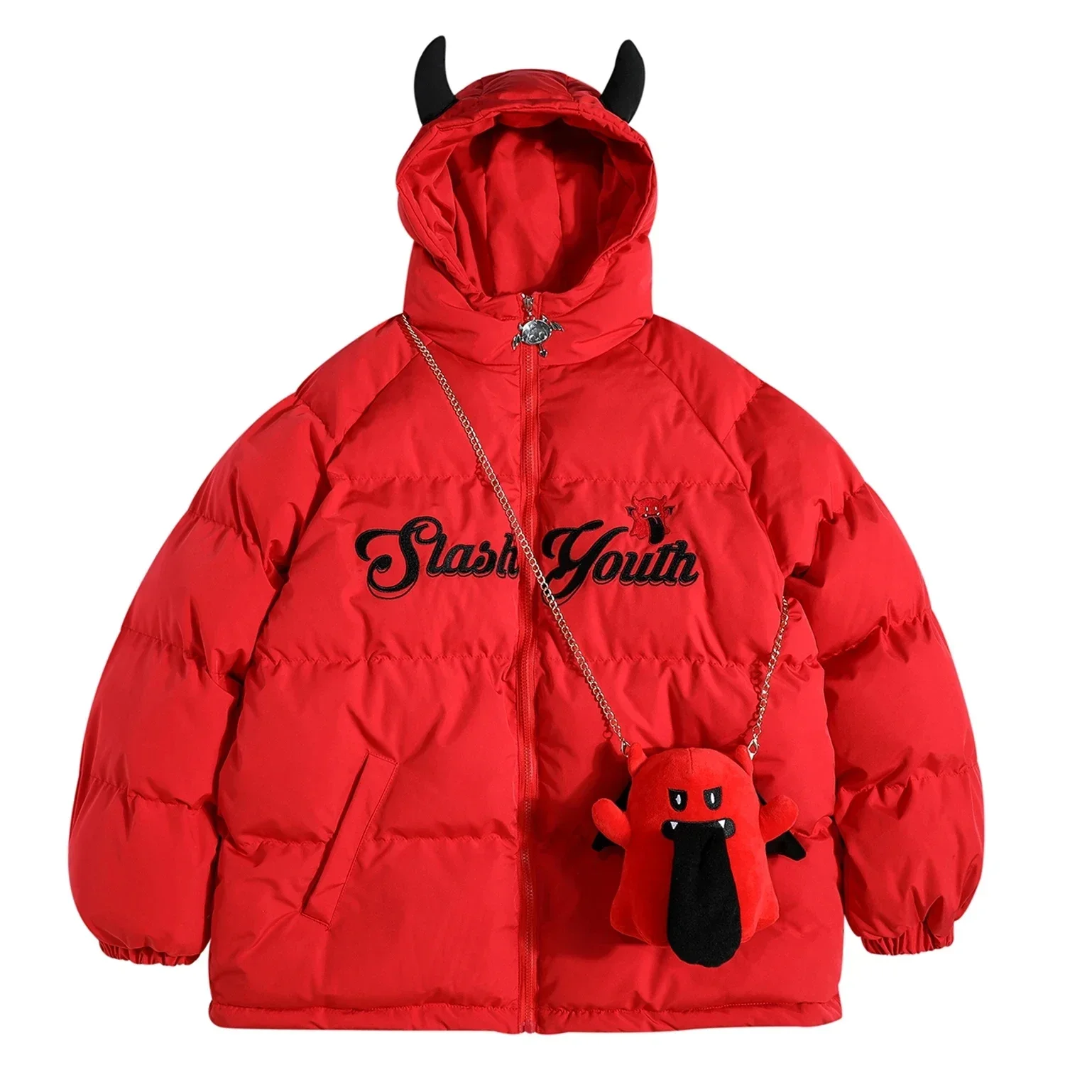 Winter Parkas Jacket Men Women Street Devil Horns Wing.Doll Bag Hooded Padded Coat Thick Warm Hip Hop Puffer Bubble Coats Unisex