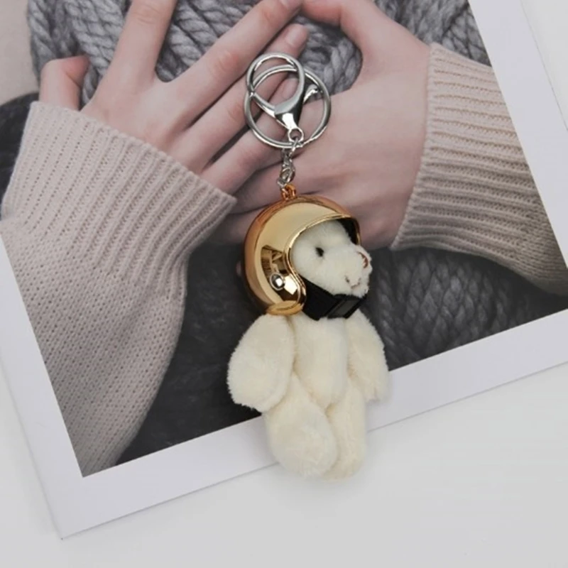 Fashionable Bear Keyrings Unique Bag Decoration Lovely Helmeted Bear Keychain